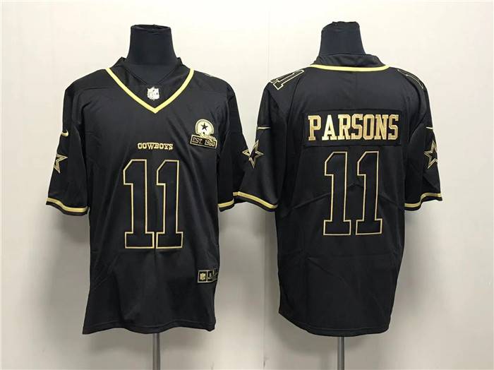 Men's Dallas Cowboys #11 Micah Parsons Black Gold With 1960 Patch Stitched Jersey